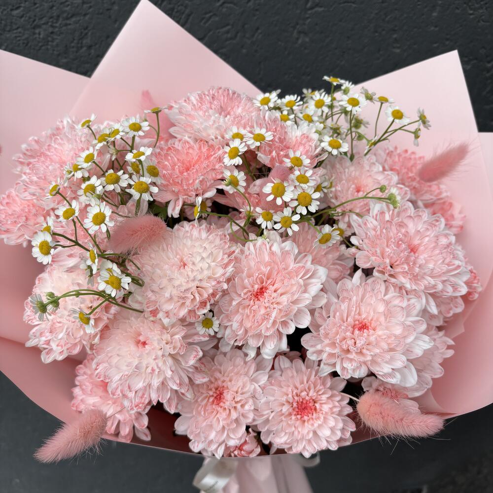 Букет из 9 хризантем и 5 танацетумов 3