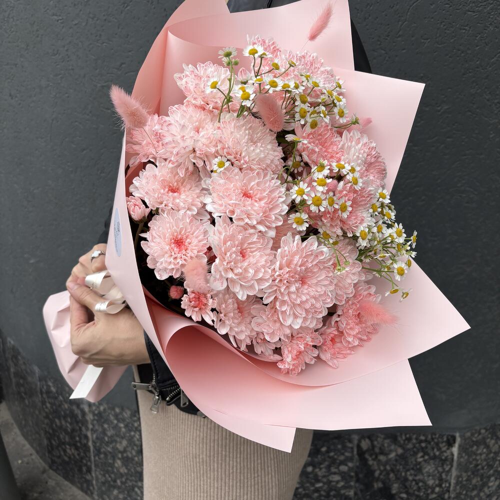 Букет из 9 хризантем и 5 танацетумов 4